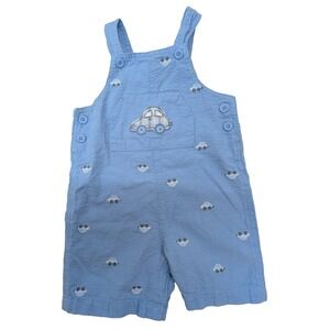 Vintage Toy Cars Overalls Bib Short‎ 6-9 Months Embroidered Blue Boys Cotton